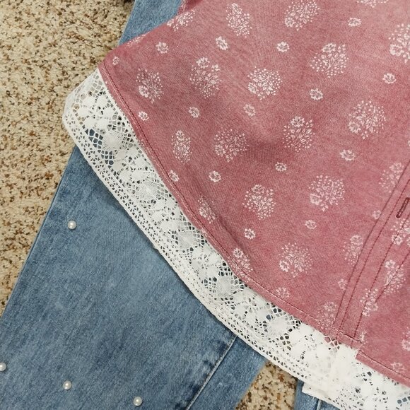 3733 Size Large Bali Studio Upcycled Shacket, in White and Red Print. - Picture 5 of 8